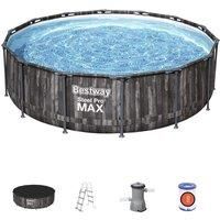 Bestway BW5614ZGB Steel Pro Max, Above Ground Swimming Pool with Filter, Rattan Print, 14ft