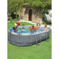 Bestway Power Steel Above Ground Pool with Filter Pump, Ladder, Cover, Grey 16ft
