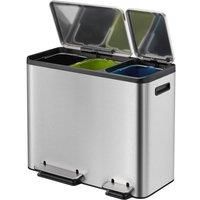 EKO - Ecocasa Recycling Kitchen Bin - Pedal Rubbish Bin withThree Removable Inner Buckets - Perfect for Kitchen & Home, Stainless Steel, 15+15+15Litre