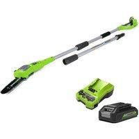 Greenworks Tools 2000107UA Cordless Pole Saw with 2 Ah Battery and Charger, 24 V, Green, 20 cm