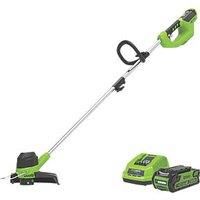 Greenworks Tools Battery Lawn Trimmer G40LTK2 (Li-Ion 40 V 30 cm Cutting Width 7000 RPM Rotatable & Tiltable Motor Head Adjustable Handle Aluminium Guide Bar Flowerguard with Battery and Charger)