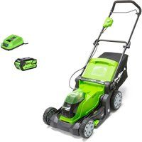 Greenworks G40LM41 40v Cordless Rotary Lawnmower 400mm 1 x 4ah Li-ion Charger FREE Garden Sprinkler & Trowel Set Worth £36