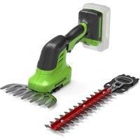 Greenworks Tools 24V Battery-powered Shear Shrubber G24SHT, 15cm Cordless Grass Shear / 20cm Shrubbery Trimmer 2-in-1 without Battery & Charger, 2800SPM Dual Blades Shear Shrubber Fit for Your Garden