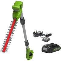 Greenworks G24LRHT 24v Cordless Long Reach Hedge Trimmer 510mm 1 x 2ah Liion Charger