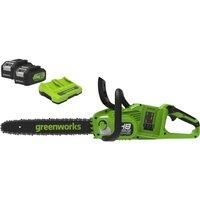 Greenworks Cordless Chainsaw GD24X2CS36 (Li-Ion 2x 24V, 20 m/s Chain Speed, 36 cm Guide Bar Length, 200 ml Oil Tank Capacity with 2x 4Ah Batteries & Dual Slot Charger)