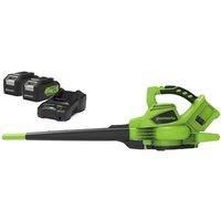 Greenworks Tools Cordless Leaf Blower and Vacuum 2-in-1 GD24X2BVK4X (Li-Ion 2X 24V 321km/h Air Speed Collection Bag Speed Regulation Powerful Brushless Motor Incl. 2 Batteries 4Ah & Charger)
