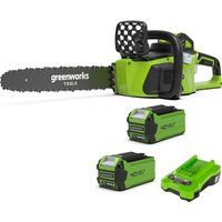 Greenworks Cordless Chainsaw GD40CS15K2x (Li-Ion 40 V 12 m/s Chain Speed 35 cm Blade Length 180 ml Oil Tank Volume Powerful Brushless Motor Including 2x 2 Ah Battery and Charger)