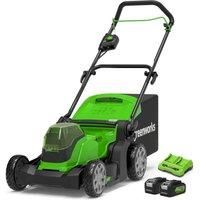 Greenworks Battery-Powered Lawnmower G24X2LM412x (Li-Ion 2x 24 V, 41 cm Cutting Width, Up to 220 m², 50l Grassbox Capacity, 6 Adjustable Central Cutting Heights with 2x 4Ah Batteries & Charger)