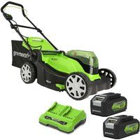 Greenworks Battery-Powered Lawnmower G24X2LM412x (Li-Ion 2x 24 V, 41 cm Cutting Width, Up to 220 m², 50l Grassbox Capacity, 6 Adjustable Central Cutting Heights with 2x 4Ah Batteries & Charger)