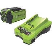 Greenworks GSK40B2 40V 2Ah Battery and Universal Charger (Li-Ion 40V 2Ah, Output 90W / 2A, Suitable for All Tools and Batteries of the 40V Greenworks Series)