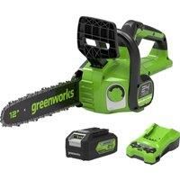 Greenworks Cordless Chainsaw G24CS30 (Li-Ion 24V, 7.8 m/s Chain Speed, 30 cm Guide Bar Length, Automatic Chain Lubrication, 160 ml Oil Tank Capacity with 4Ah Battery & Charger)
