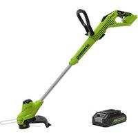 Greenworks G24LT28K2 Cordless Strimmer for Small to Medium Gardens, 28cm Cutting Width, Autofeed 1.65mm Nylon Line, 24V 2Ah Battery & Charger, 3 Year Guarantee