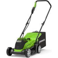 Lawn Mower Cordless 24V 33cm Battery Powered Greenworks Wheeled Clipping Basket