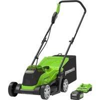 Lawn Mower Cordless 24V 33cm Battery Powered Greenworks Wheeled Clipping Basket