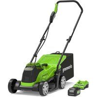 Lawn Mower Cordless 24V 33cm Battery Powered Greenworks Wheeled Clipping Basket