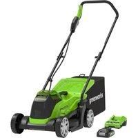 Greenworks Cordless Lawnmower 24V 33cm Incl. Battery 2Ah and Charger, Up to 150m² Mulching 30L 5-Level Cutting Height GD24LM33K2