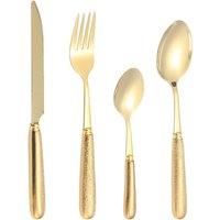 Vintage Style Ceramic Handle Stainless Steel Cutlery Set - Gold & Silver Options