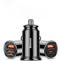 Baseus Dual USB Car Charger 5A Fast Charing 2 Port 12-24V Cigarette Socket Lighter Car USBC Charger for iPhone 12 Power Adapter