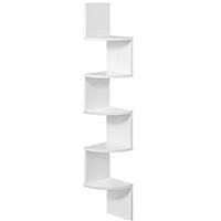 5 Tier Corner Shelf Floating Wall Shelves Storage Display Bookcase White Bedroom