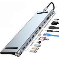 11/12in1 Type C Dock USB C Hub 3.0 Splitter Multiport Adapter 4K RJ45 SD/TF VGA HDMIcompatible