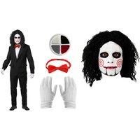Unisex Black Terrifying Adults Puppet Horror Costume Set with Full Accessories