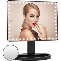 Fascinate 360 Degree Rotating Makeup Mirror with Lighting, 1x/10x Magnification, 45 Adjustable LED Lamps in Black