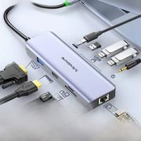 Mindpure USB C HUB 4K60Hz Type C to HDMI2.0 RJ45 USB PD100W 8 in 1 Adapter Docking station For
