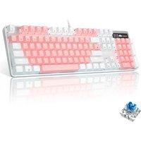 MageGee Mechanical Gaming Keyboard, New Upgraded Blue Switch 104 Keys White Backlit Keyboards, USB