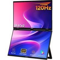 ZEUSLAP 18.5" 120Hz Stacked Foldable Dual Monitor No Driver Required Laptop Dual Screen Extender Monitor for Windows Mac OS