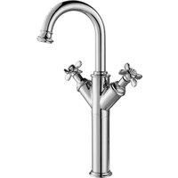Vurtu Danube High Basin Mixer 1 4 Turn Single Lever Ceramic Disc High Low Water Pressure 403 h X 202 w Chrome 381104, Silver