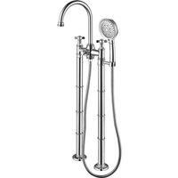 Vurtu Danube Floor Mounted Bath Shower Filler 1 4 Turn Dual Lever Ceramic Disc High Low Water Pressure 972 h X 356 w Chrome 383801