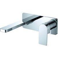 Vurtu Barkway Square Plate Wall Mounted Basin Bath Filler 1 4 Turn Single Lever Ceramic Disc High Low Water Pressure 118 h X 200 w Chrome 531702
