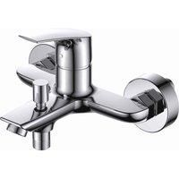 Vurtu Amwell Wall Mounted Basin Bath Filler 1 4 Turn Single Lever Ceramic Disc High Low Water Pressure 142 h X 216 w Chrome 573101, Silver