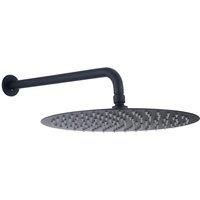 Vurtu Noir 300Mm Round Shower Head With Fixed Arm 85 h X 470 w Black 600009