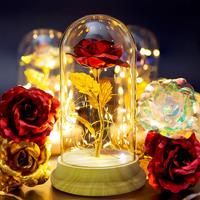 LED Flower Night Light Golden Rose Leaf Flower PVC Cover Lamp for Romantic Valentine's Mother's Day