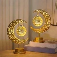 LED Decorative Light Battery Powered Moon Ball Table Lamp Festive Atmosphere Lighting for Ramadan Eid al Fitr Gifts Home Decor