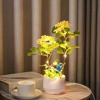 LED Flower and Bird Potted Lamp, Artificial Flower Table Lights, for Camping Gift Living Room
