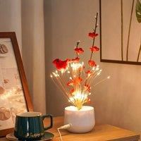 LED Bird and Flower Tree Table Lamp, Lily Color Bird Potted Tree Lights, for Holiday Valentine'S
