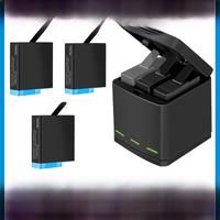 TELESIN 1220mAh 3Pack Battery 3 Slots LED Light Battery Charger Storage Box Type C Cable for GoPro Hero 5 6 7 8 Black Camera