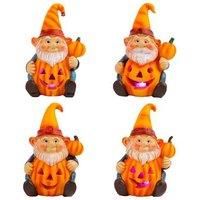 Resin LED Halloween Pumpkin Gnome Light-Up Ornament - Whimsical Garden & Home Decor