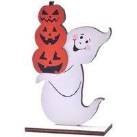 Wooden Halloween Ornaments - Hand-Painted Witch & Ghost Tabletop Decor
