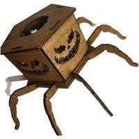 Handcrafted Wooden Ghost Spider Mini Lantern Candle Holder - Halloween Tabletop Decor