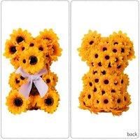 Sunflower Bear Plush & Gnome Figurine - Simulated Flower Foam Tabletop Decor, 24cm Boho Accent