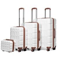 (White) KONO Lightweight Hard Shell ABS Suitcase With TSA Lock and Vanity Case 4 Pieces Set