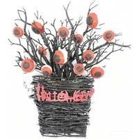 Halloween Eyeball Wreath Wall Art - Plastic Red Eye Basket, Glowing, 38x32cm, Horror Decor