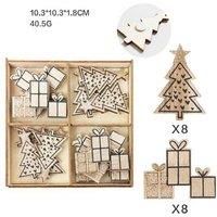 Wooden Christmas Ornaments & Festive Window Wall Decal Set - Eco-Friendly, Reusable, Classic Design