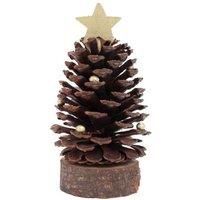 Gold & Silver Pine Cone Mini Christmas Tree Ornament - Natural Wood, Festive Bauble, Minimalist Decor