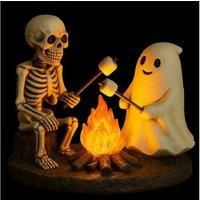 Skull & Ghost Bonfire LED Table Lamp - Halloween Resin Night Light