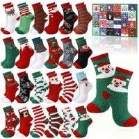 Kids Santa Socks Advent Calendar - 24 Surprise Mid-Calf Pairs Gift Set
