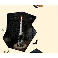 Two-Tone Black & White Resin Skull Candlestick Ornament - Gothic Table Decor